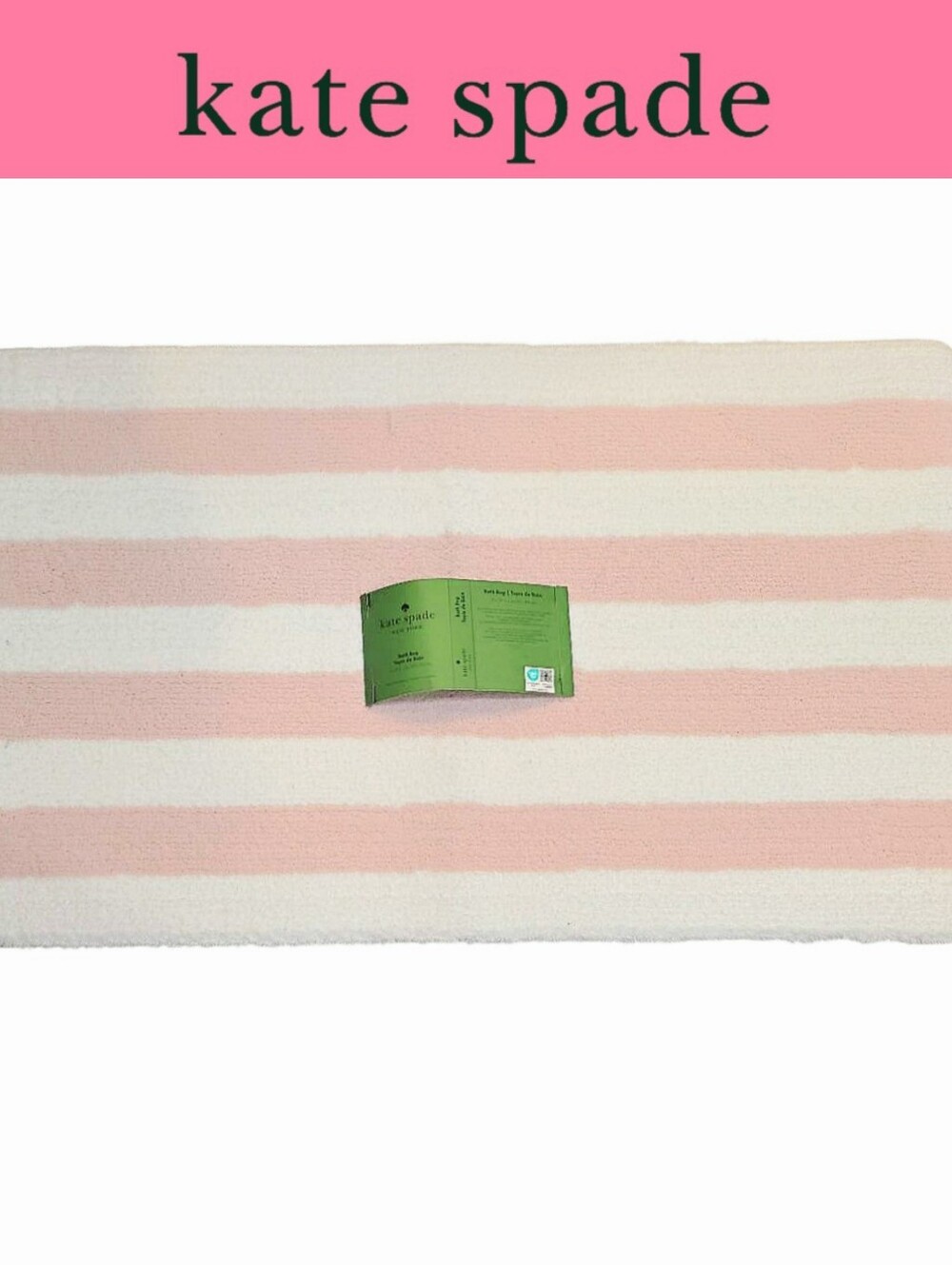 Kate Spade New York Pink and White Striped Plush Oversized Bath Rug